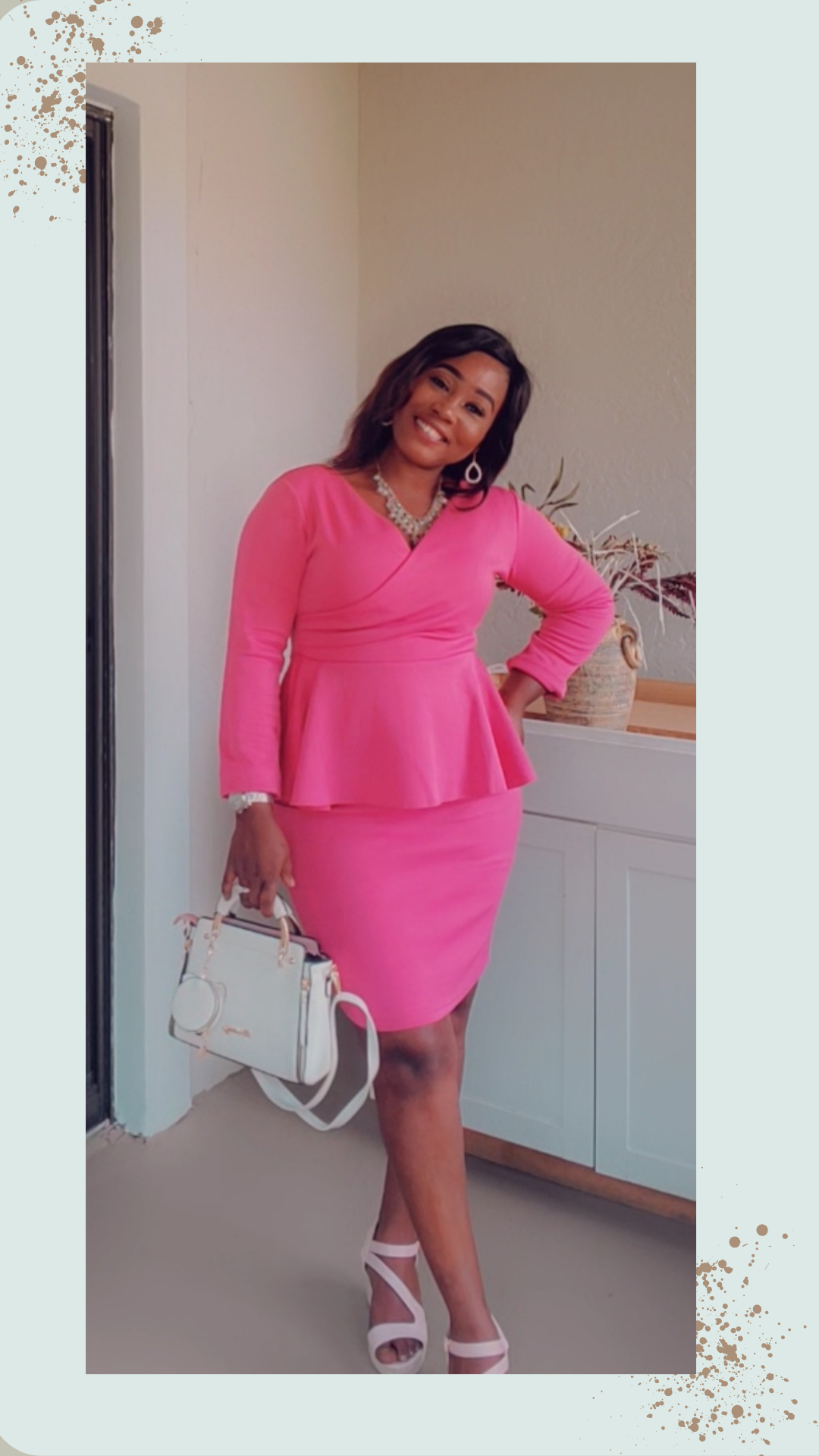 Pink Long sleeve/ peplum pencil Dress