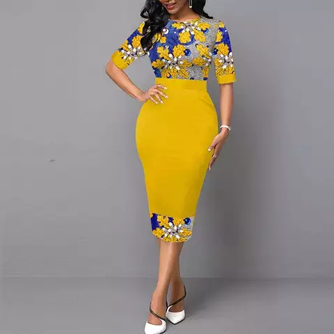 Floral yellow pencil dress