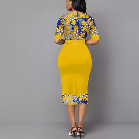 Floral yellow pencil dress