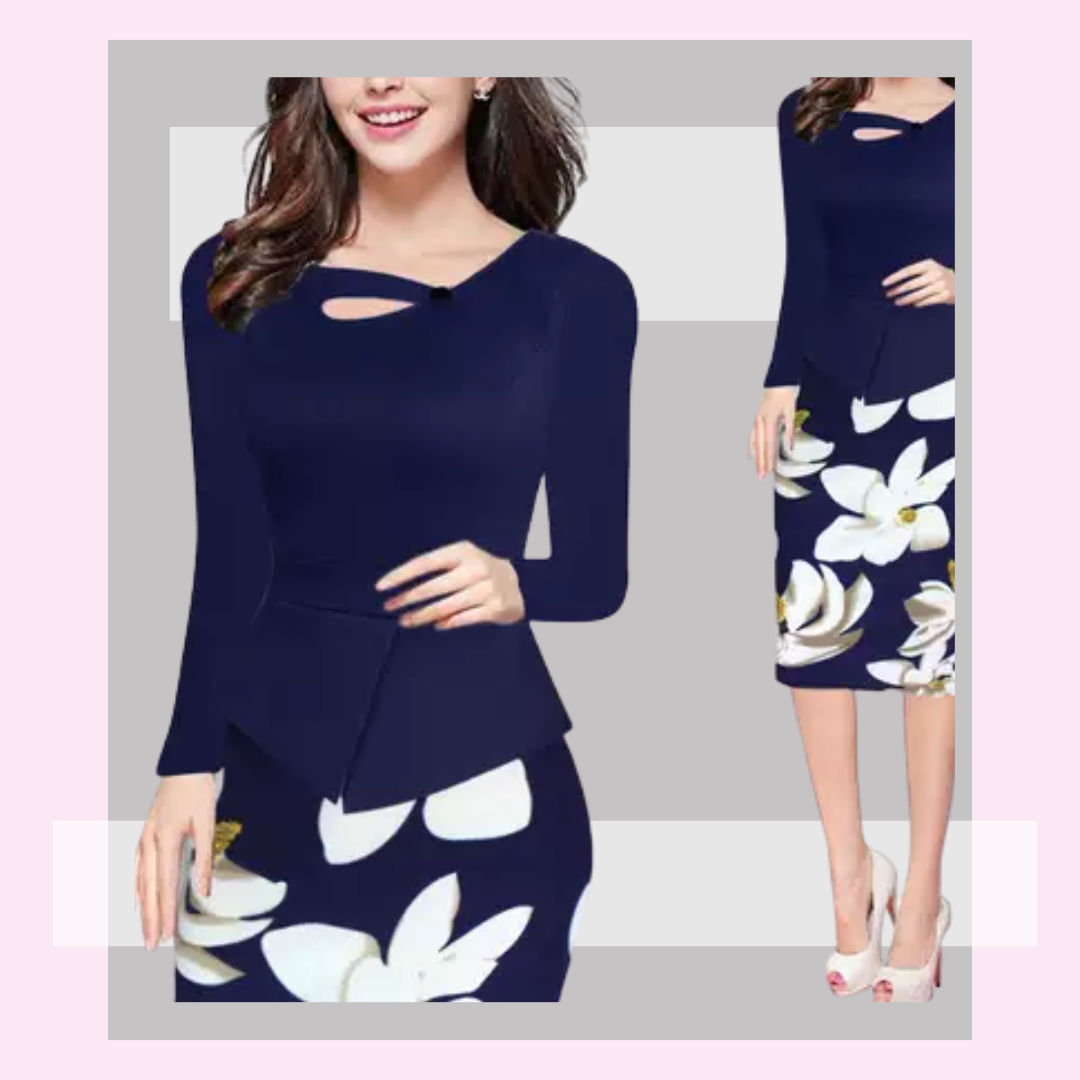 Floral pencil Pencil Dress / Long sleeve