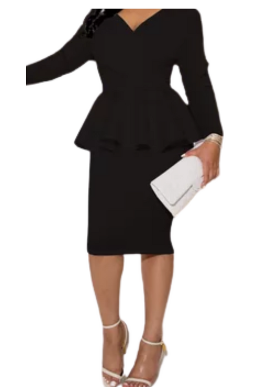 Black Long sleeve peplum/ pencil dress